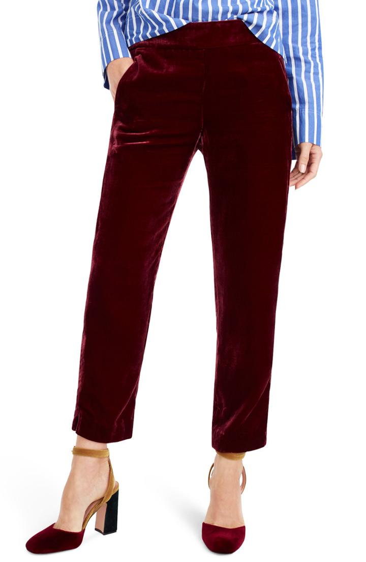 Women's J.crew Velvet Pull-on Easy Pants - Burgundy