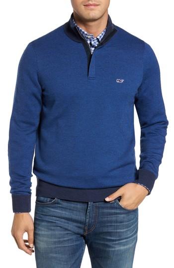 Men's Vineyard Vines Birds Eye Quarter Zip Merino Pullover - Blue