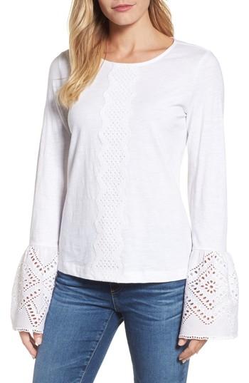 Women's Caslon Eyelet Bell Sleeve Top - White