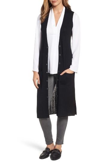 Women's Halogen Long Merino Wool Blend Sweater Vest - Black