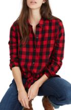 Women's Madewell Buffalo Check Tie Front Flannel Shirt, Size - Red