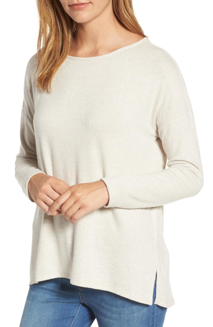 Women's Gibson Cozy Ballet Neck High/low Pullover - Beige