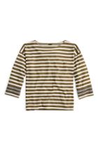 Women's J.crew Striped T-shirt With Grosgrain Trim - Grey