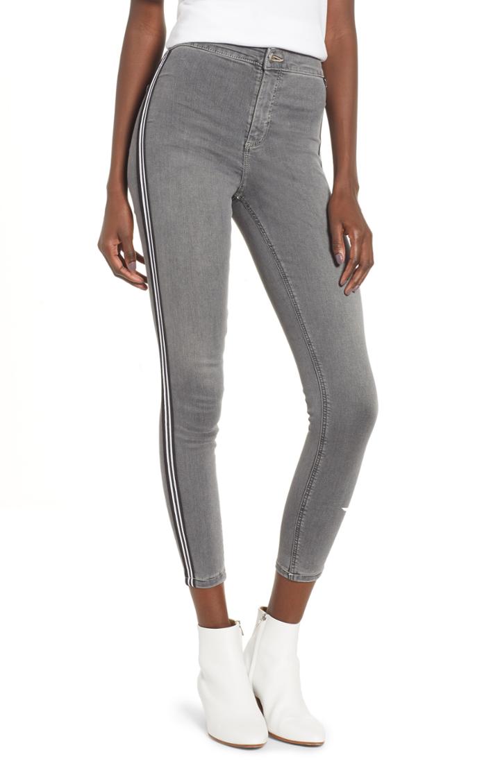 Women's Topshop Joni Side Stripe Crop Skinny Jeans W X 30l (fits Like 30-31w) - Grey
