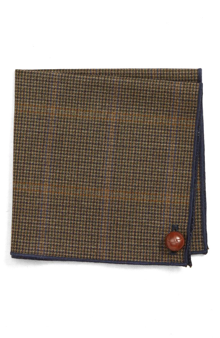 Men's Amstrong & Wilson Houndstooth Wool Pocket Square, Size - Brown