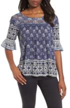 Women's Lucky Brand Blue And White Bell Sleeve Top - Blue