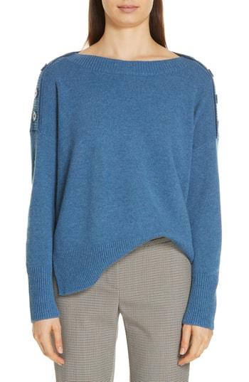 Women's Nordstrom Signature Button Shoulder Cashmere Sweater - Blue/green