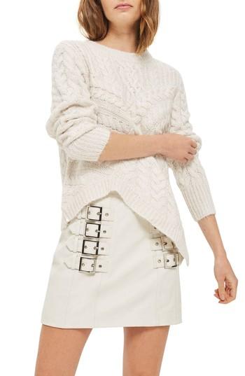 Women's Topshop Asymmetrical Cable Knit Sweater Us (fits Like 0-2) - Beige