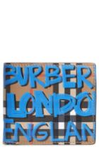 Men's Burberry Graffiti Print Leather Wallet - Blue
