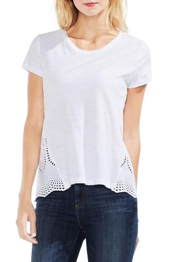 Women's Vince Camuto Eyelet Lace Slub Tee, Size - White