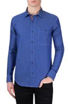 Men's Bugatchi Classic Fit Topstitch Outline Sport Shirt - Blue