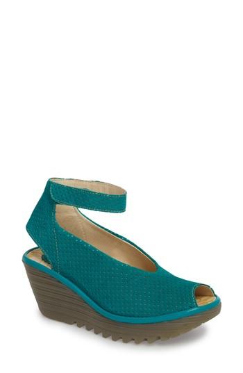 Women's Fly London 'yala' Perforated Leather Sandal .5-8us / 38eu - Green