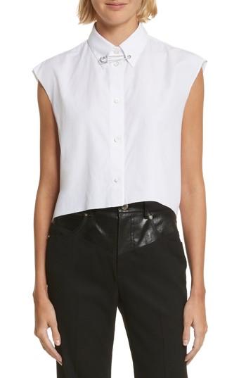 Women's Helmut Lang Safety Pin Cotton Poplin Crop Top - White
