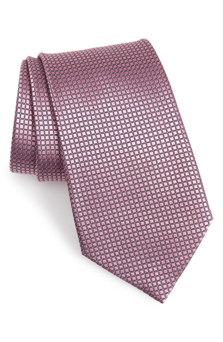 Men's Ermenegildo Zegna Check Silk Tie, Size - Pink