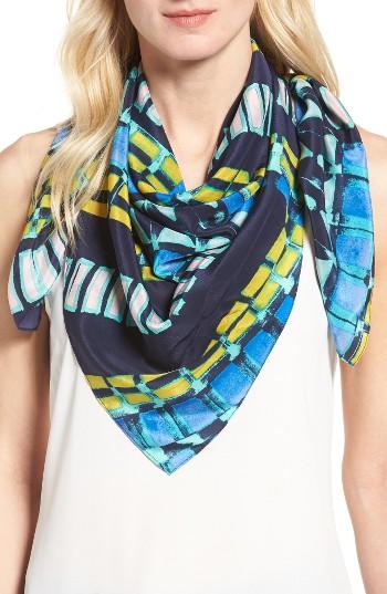 Women's Halogen Print Silk Scarf, Size - Blue