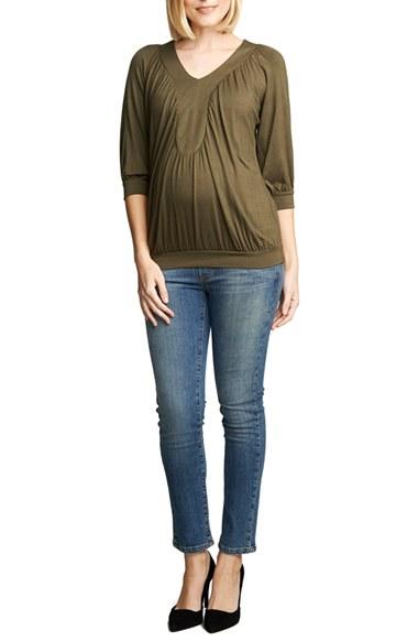 Women's Maternal America Ruched Dolman Top - Green