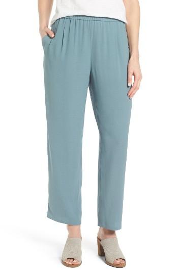 Women's Eileen Fisher Silk Georgette Crepe Straight Ankle Pants - Blue
