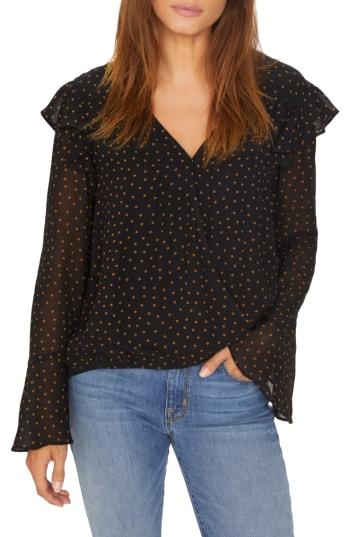 Women's Sanctuary Cori Ruffle Wrap Front Polka Dot Blouse - Black