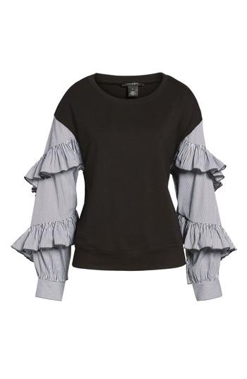 Women's Halogen Poplin Ruffle Sleeve Sweatshirt - Black