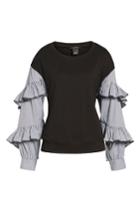 Women's Halogen Poplin Ruffle Sleeve Sweatshirt - Black