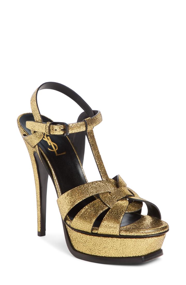 Women's Saint Laurent Tribute Metallic Platform Sandal .5us / 35.5eu - Metallic