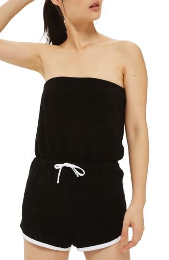 Women's Topshop Strapless Terry Romper Us (fits Like 0-2) - Black