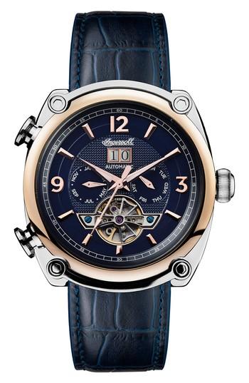 Men's Ingersoll Michigan Automatic Multifunction Leather Strap Watch, 45mm