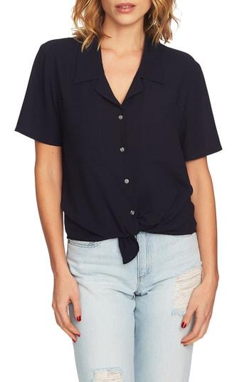 Women's 1.state Tie Front Button Down Blouse - Black