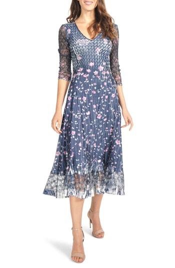 Women's Komarov Lace Sleeve Charmeuse Midi Dress - Blue