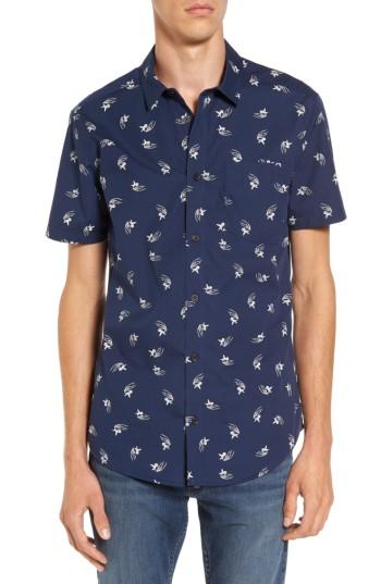 Men's Rvca X Kevin Long Hummingbird Woven Shirt - Blue