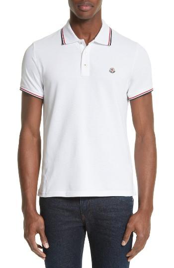 Men's Moncler Tipped Pique Polo - White