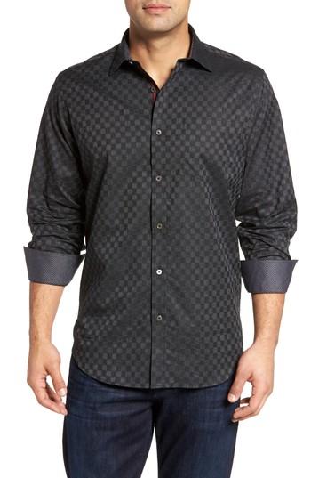 Men's Bugatchi Classic Fit Abstract Dot Print Sport Shirt - Black