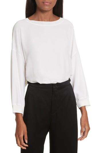 Women's Vince Rib Trim Silk Top - White