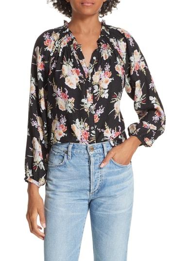Women's Rebecca Taylor Floral Silk Blouse - Black