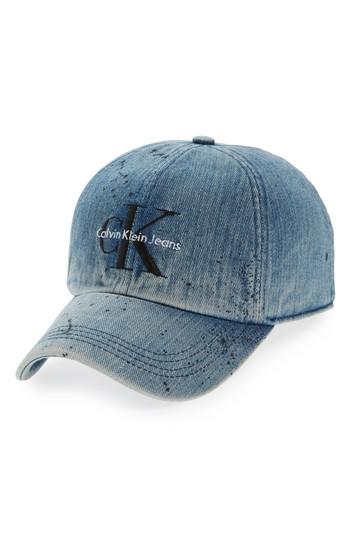 Men's Calvin Klein Paint Splatter Denim Ball Cap - Blue