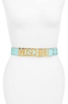 Women's Moschino Logo Plaque Quilted Leather Belt - Aqua