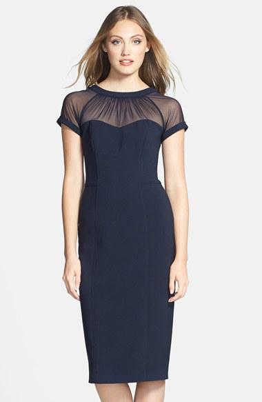 Women's Maggy London Illusion Yoke Crepe Sheath Dress - Blue