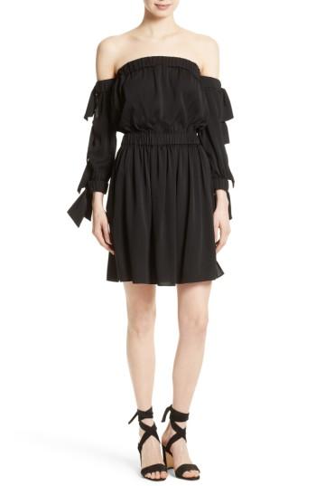 Women's Milly Jillian Stretch Silk Off The Shoulder Dress - Black