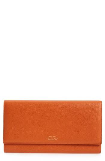 Women's Smythson Panama Marshall Calfskin Leather Travel Wallet - Orange