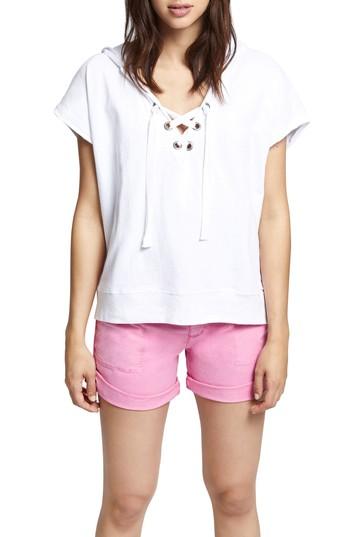 Women's Sanctuary Beachcomber Lace-up Cotton Short Sleeve Hoodie - White
