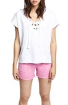 Women's Sanctuary Beachcomber Lace-up Cotton Short Sleeve Hoodie - White