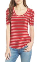 Women's Hinge Stripe Ribbed Puff Sleeve Top, Size - Red