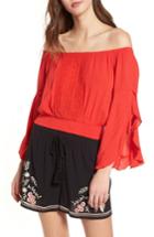 Women's Band Of Gypsies Flutter Sleeve Off The Shoulder Top - Red