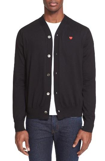 Men's Comme Des Garcons Play Heart Logo Cardigan - Black