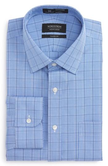 Men's Nordstrom Men's Shop Smartcare(tm) Classic Fit Windowpane Dress Shirt .5 32 - Blue