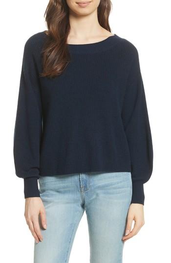 Women's Frame Bateau Neck Merino Wool Blend Sweater - Blue