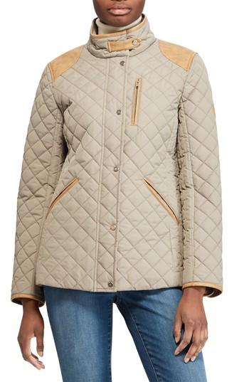 Women's Lauren Ralph Lauren Faux Leather Trim Quilted Jacket - Green