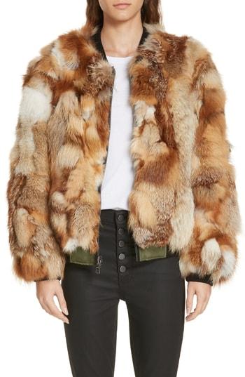 Women's Alice + Olivia Becky Reversible Genuine Fox Fur Bomber Jacket - Green