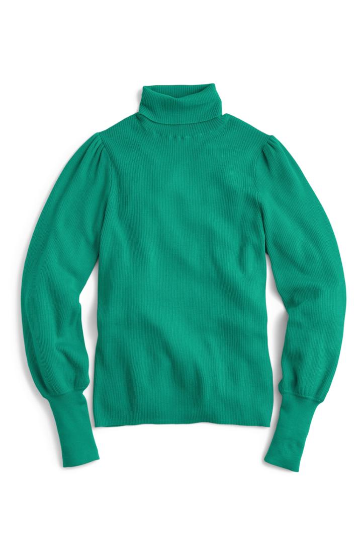 Women's J.crew Balloon Sleeve Turtleneck Sweater, Size - Green