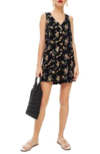 Women's Topshop Floral Linen Blend Romper Us (fits Like 0) - Black